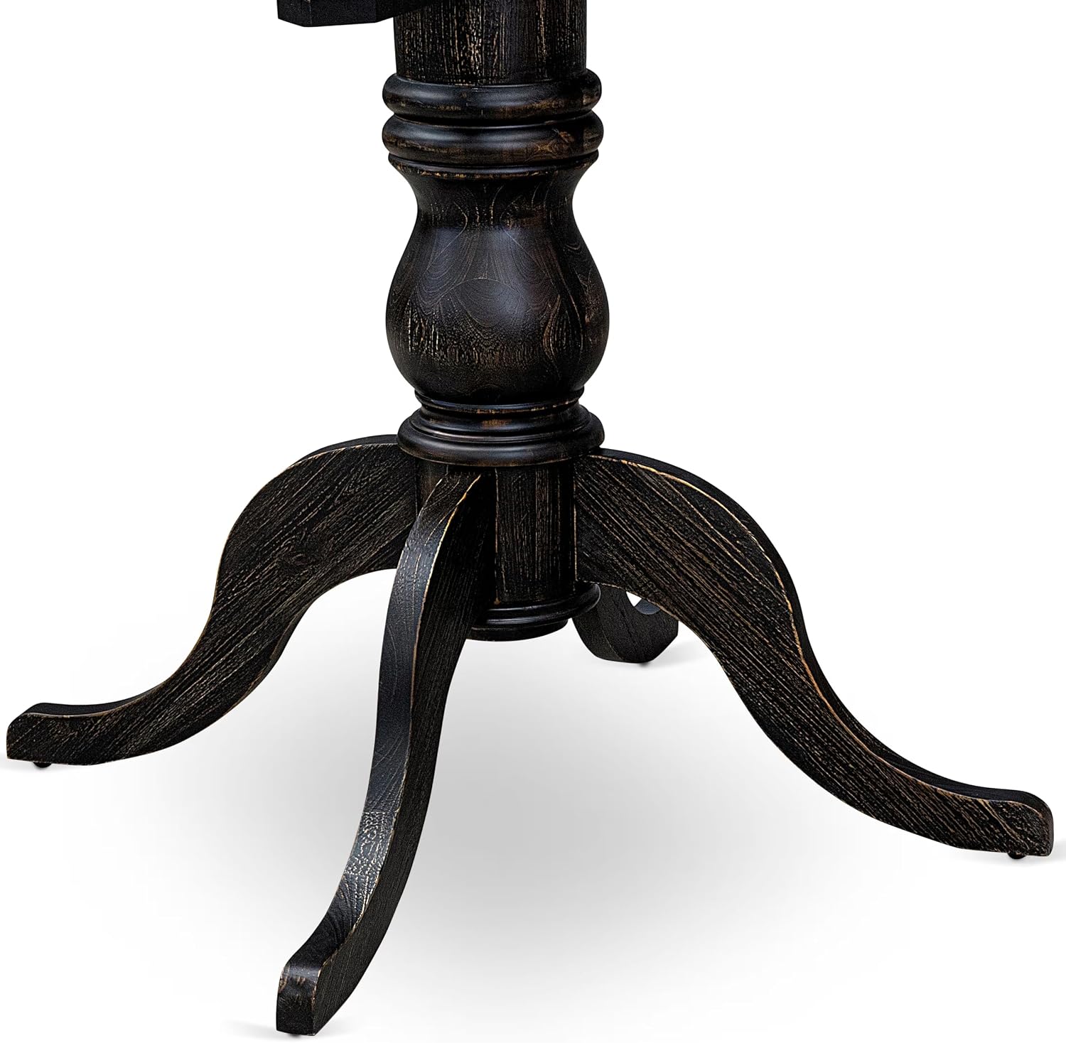 FE6-11-TP Wooden Kitchen Table with Acacia Wood Round Tabletop and Stylish Pedestal Base - Sand Blasted Black Finish