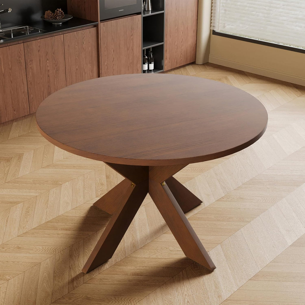 Christopher Knight Home Taliyah Round Dining Table for 5, MDF Round Top Modern Kitchen Table, Premium Quality Farmhouse Dining Room Table, Wooden Accent Table, Brown