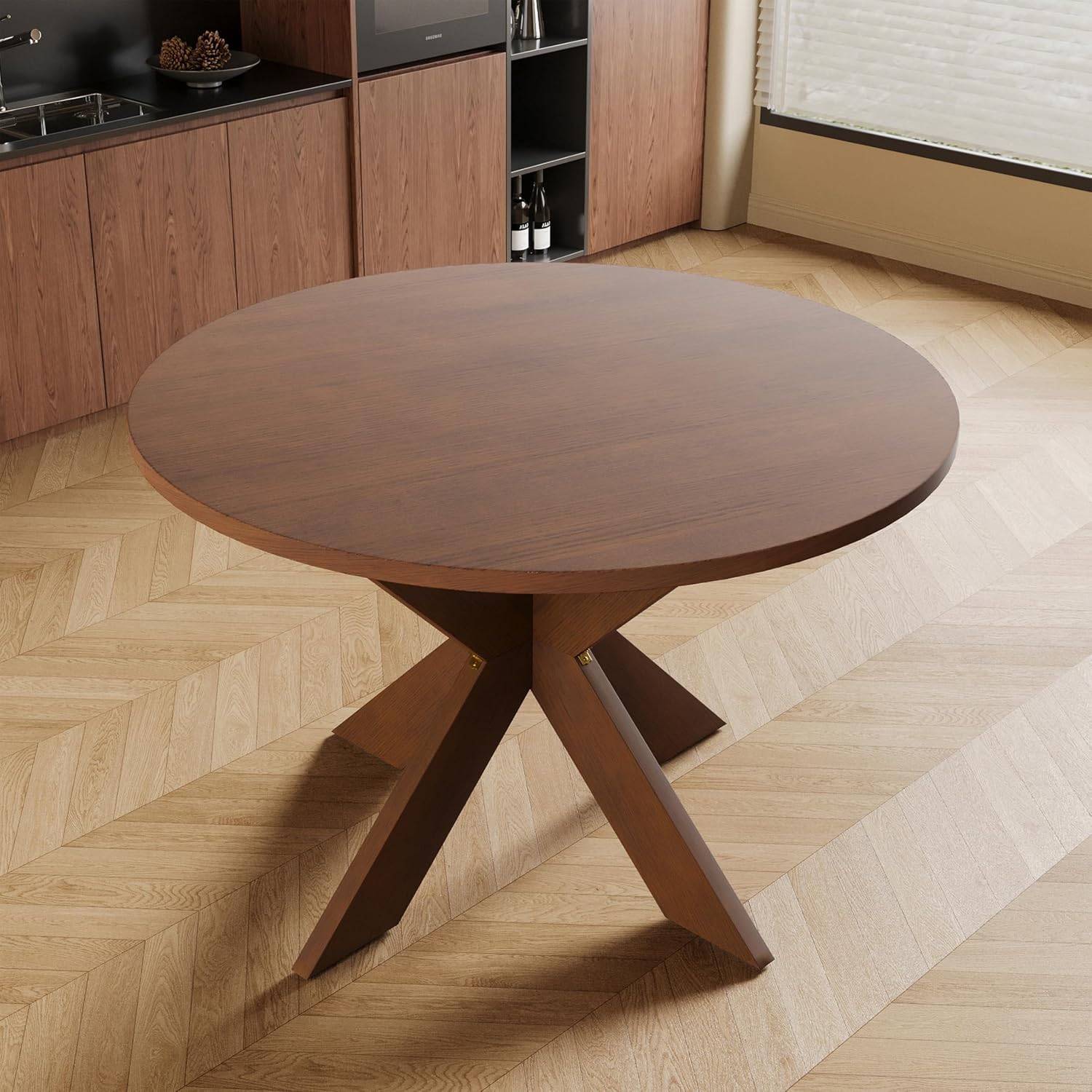 Christopher Knight Home Taliyah Round Dining Table for 5, MDF Round Top Modern Kitchen Table, Premium Quality Farmhouse Dining Room Table, Wooden Accent Table, Brown