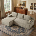 96' Corduroy Sectional Sofa Boneless Couches for Living Room - L Shaped Compressed Cloud Couch with Left Facing Chaise Lounge and Side Pockets