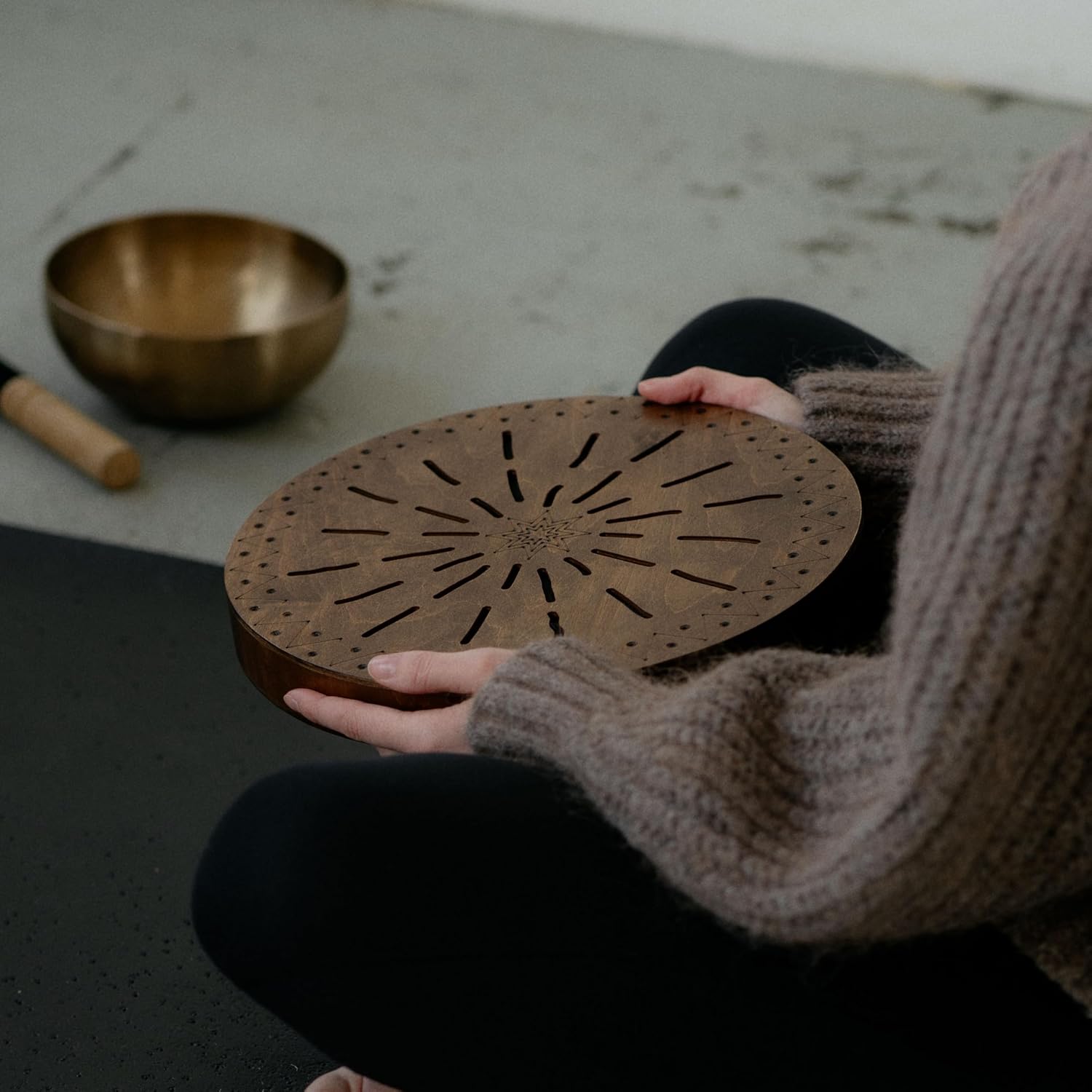 Water-Fall Disc — Wooden Ocean Drum, Geyser, 12' (30 cm) | Realistic Ocean Waves & Waterfall Sound for Meditation & Yoga | No Bag