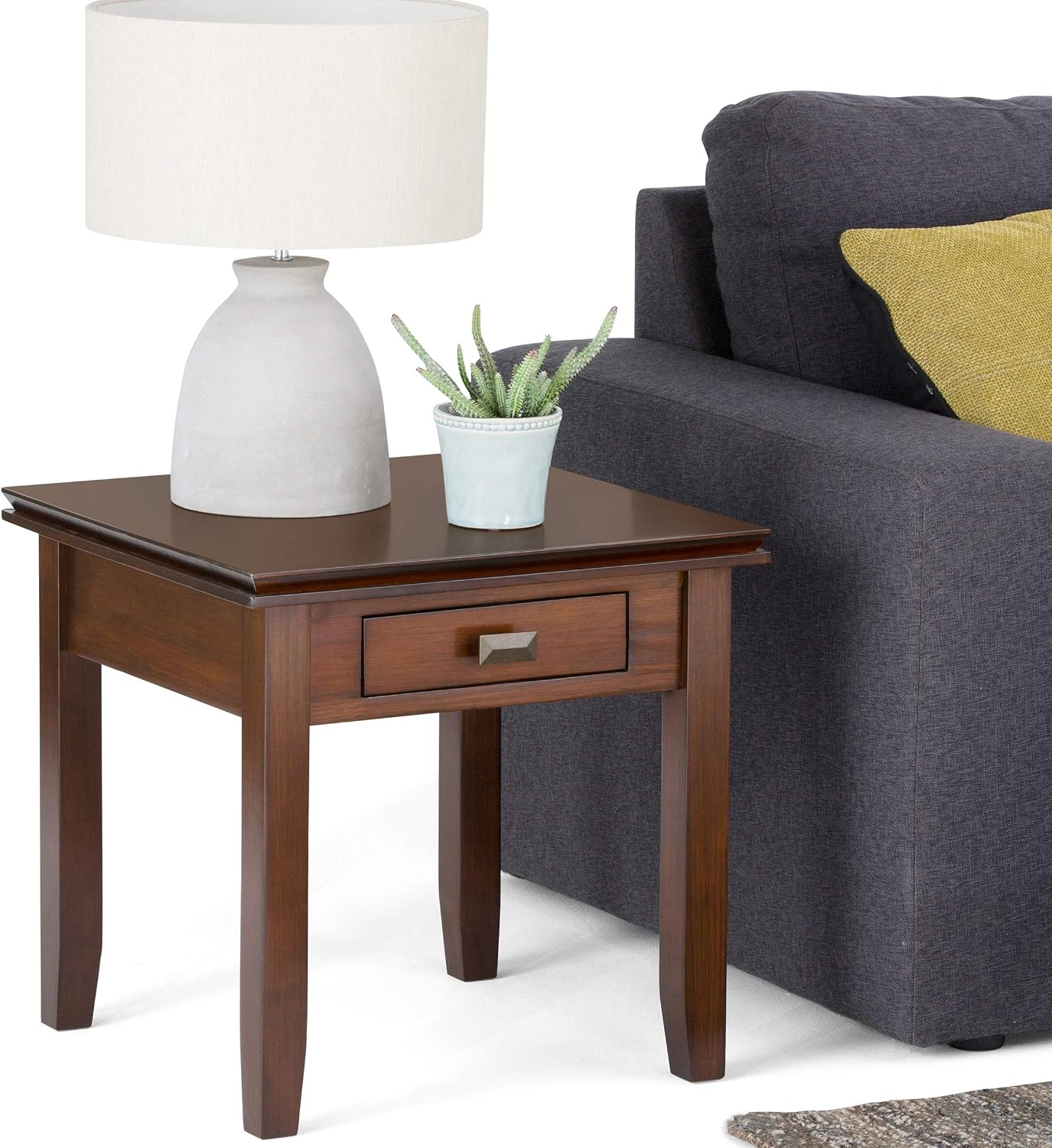 SIMPLIHOME Artisan End Table - 21 inch Wide Solid Wood Square Side Table with Drawer in Russet Brown, Transitional Nightstand or Lamp Stand for Living Room, Bedroom, or Entryway with Tapered Legs