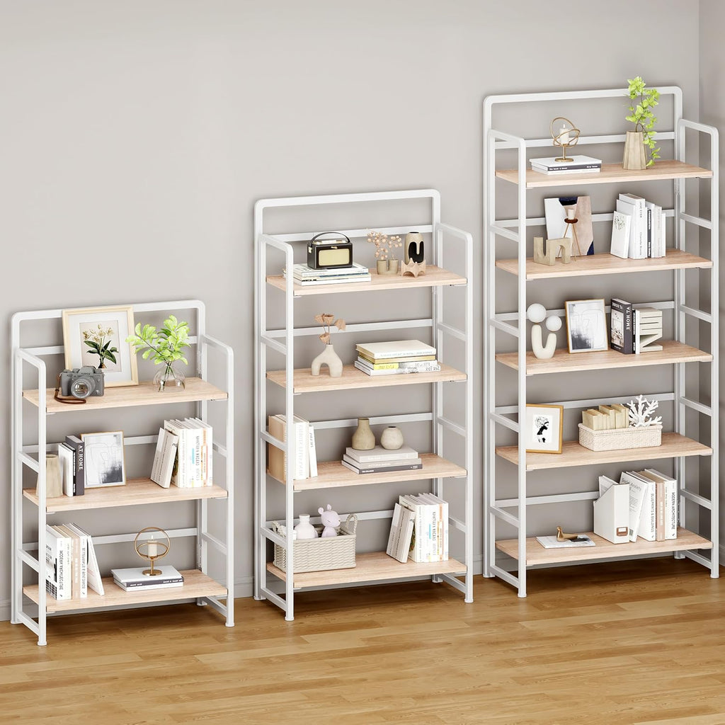 No Assembly Folding Bookshelf, 4 Tiers Collapsible Book Shelf for Home Office, Vintage Wood Foldable Bookcase Storage Organizer for Living Room Bedroom (Beige)