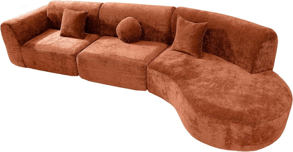 Christopher Knight Home Grelyn Modern Curved Modular Sectional Sofa, Wool Fabric Large Cloud Couch, 6-Seater L-Shaped Couch Living Room, 3-Piece Lounge Sofa with Chaise,Fully Assembled,Brownish Orange