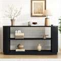 Merax Modern Entryway Console Table with Triple-Tier Storage, Slim Sofa Table with Open Shelf & Elegant Wood Grain, Multi-Functional Hallway Table for Living Room, Black
