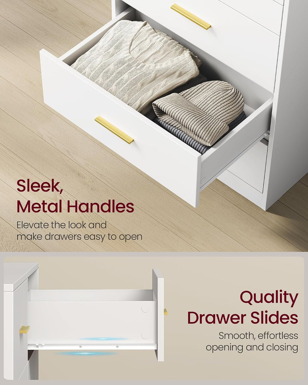 VASAGLE Custos Collection - Dresser for Bedroom, Chest of Drawers for Closet, Modern Style, TV Stand for Living Room, 6 Drawers, 15.8 x 23.7 x 34.8 Inches, Cloud White ULTS415WB01S