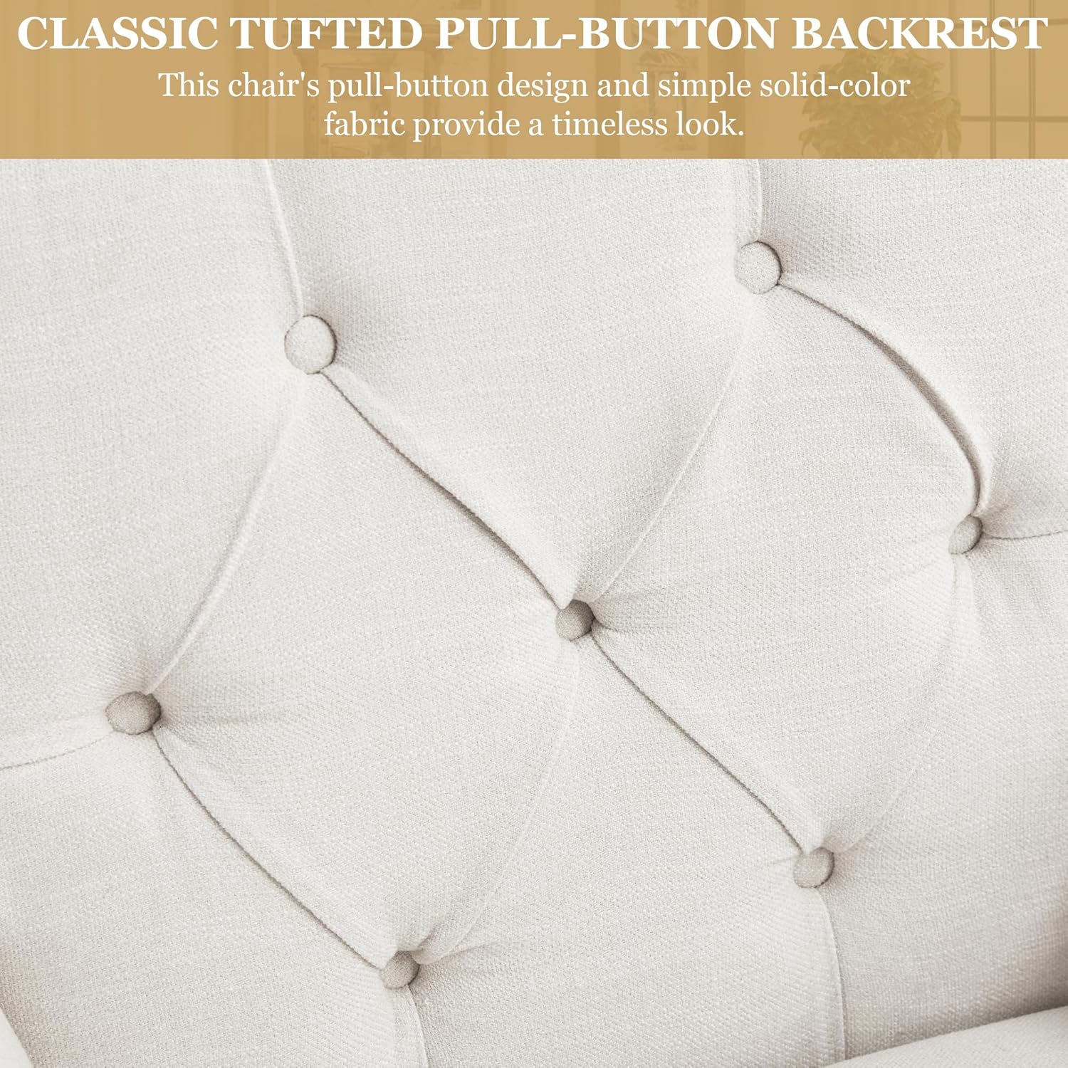 HUIMO Tufted Club Chair Set of 2 with Lumbar Pillow,Accent Chair Upholstered Button Armchair, Linen Fabric Sofa Chairs for Bedroom, Living Room, Mid Century Modern Reading Chair,Beige