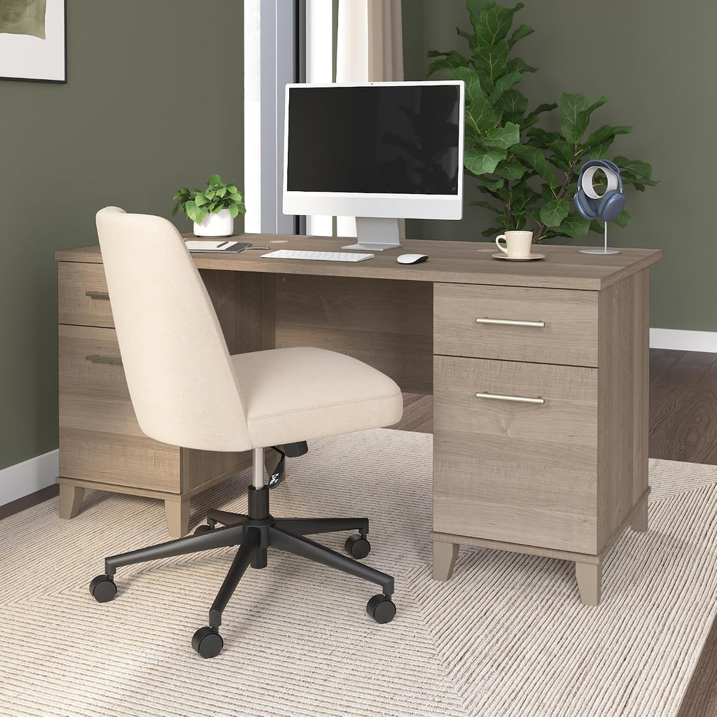 Bush Home 60-Inch Office Desk with Drawers, Computer Desk with File and Box Drawers, Home Office Workstation with Storage Cabinet, Writing Desk Furniture, Somerset Collection, Ash Gray