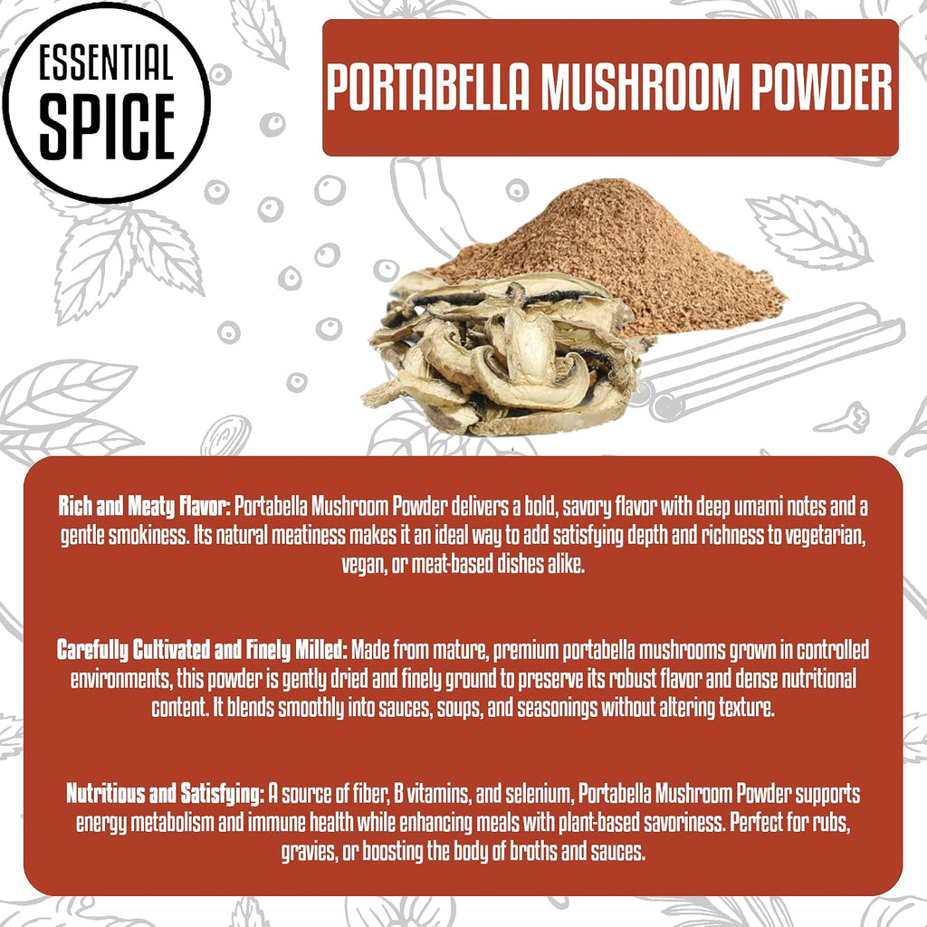 Essential Spice Portabella Mushroom Powder – Earthy, Umami-Rich Flavor – Perfect for Seasoning, Sauces, Soups, Gravies & Blends – Finely Ground, Gourmet Plant-Based Pantry Staple (25 lb)