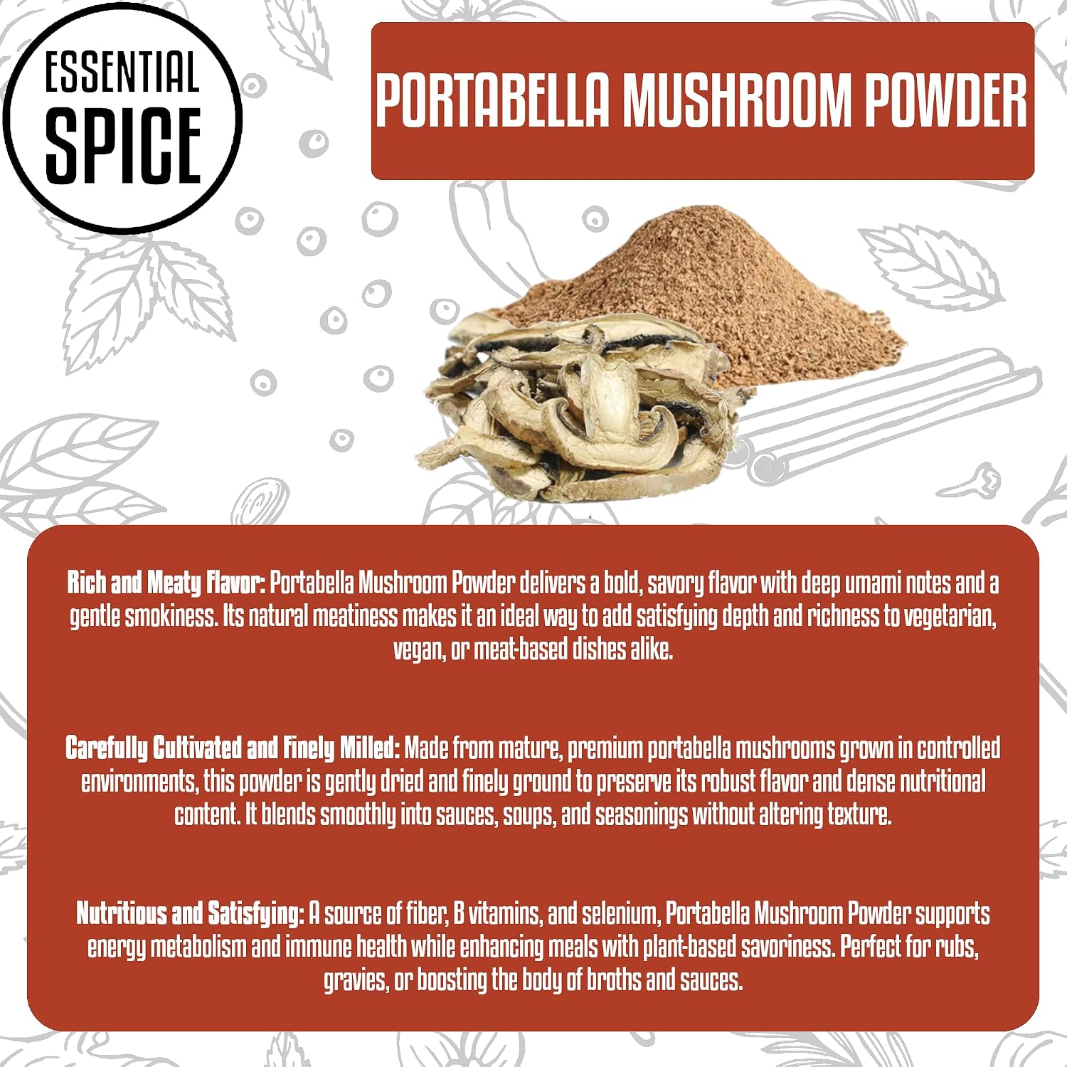 Essential Spice Portabella Mushroom Powder, 50 lb – Earthy, Umami-Rich Flavor – Perfect for Seasoning, Sauces, Soups, Gravies & Blends – Finely Ground, Gourmet Plant-Based Pantry Staple