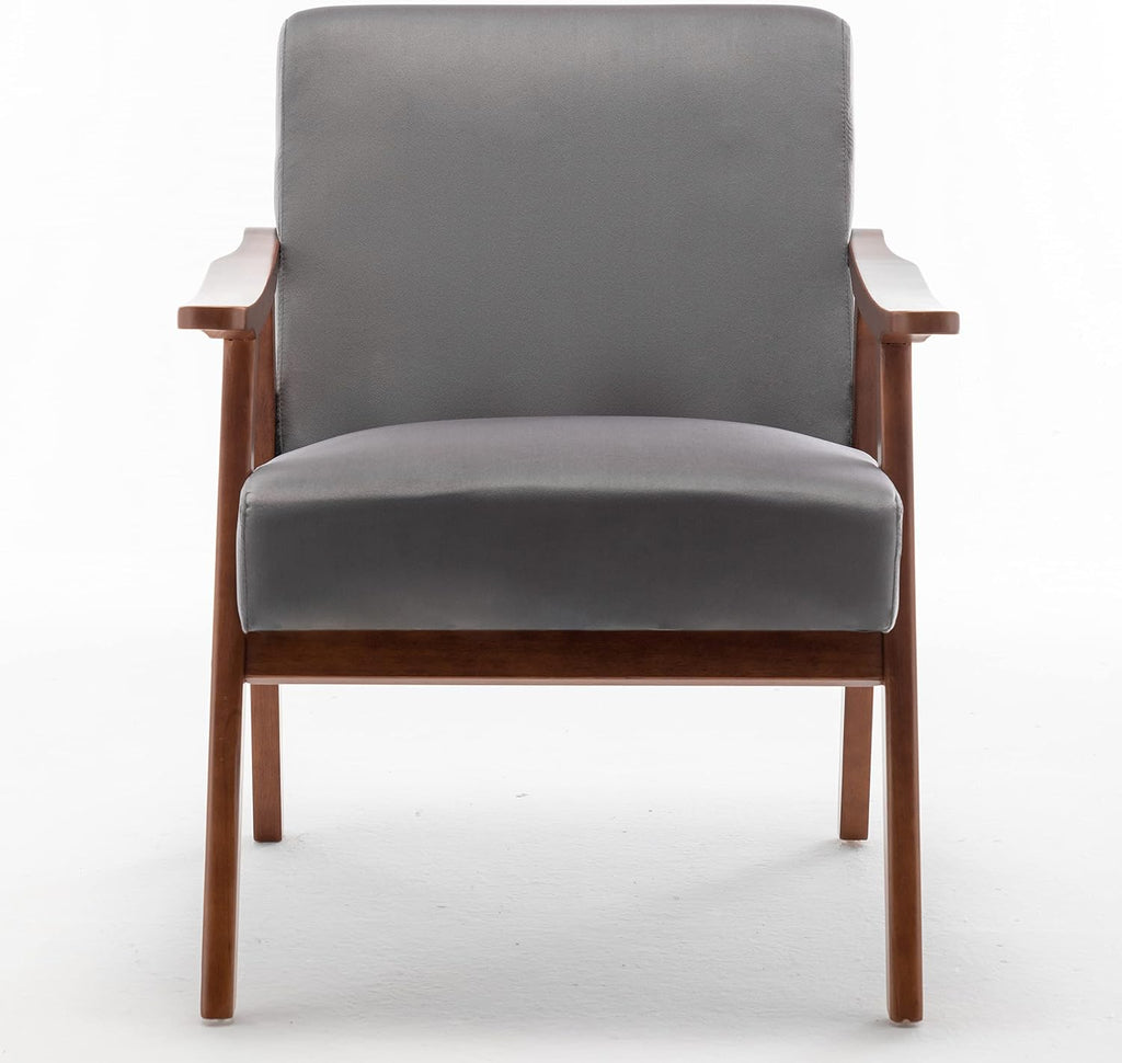 Container Furniture Accent Chair with Microfiber Upholstery and Solid Wood Frame, Classic Mid-Century Modern Living Room Furniture for Extra Seating, Grey
