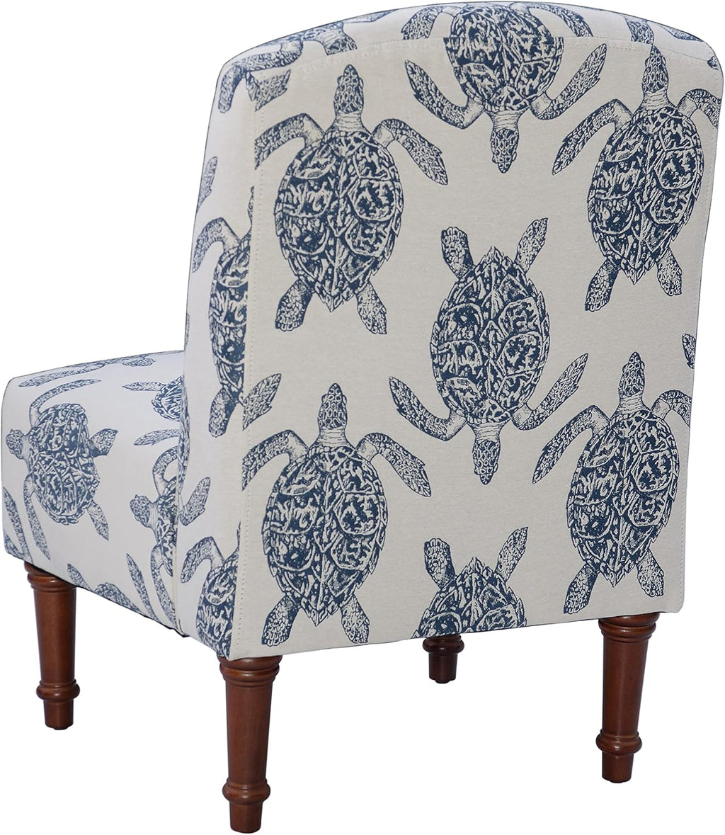 Powell Company Powell Markay Accent Chair, 25'W x 18.75'D x 35H, Ivory with Blue Sea Turtle Pattern, Traditional, Coastal, Upholstered, Armless, 275 lbs Max Weight, Indoor Use