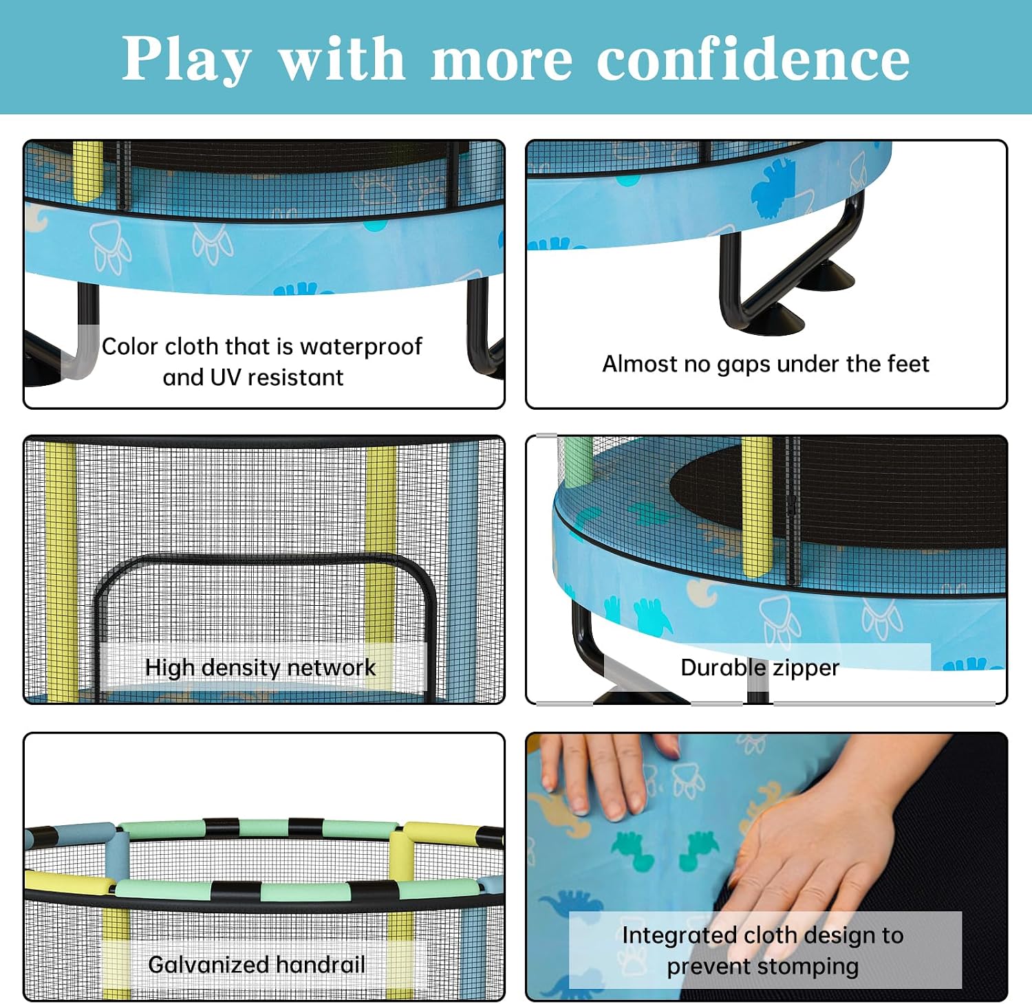 Lamerge Kids Trampoline, Toddler Bouncing Trampoline with Safety Enclosure Net, ASTM-Approved, 500lbs Capacity, Ages 1-8, Adjustable Handrail, 7-in-1, 60'
