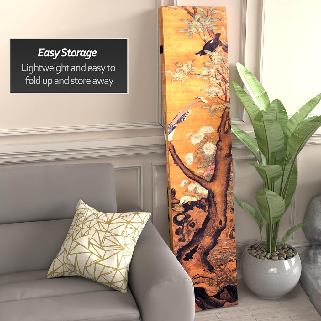 Oriental Furniture 6 ft. Tall Double Sided Chinese Landscapes Canvas Room Divider,Brown