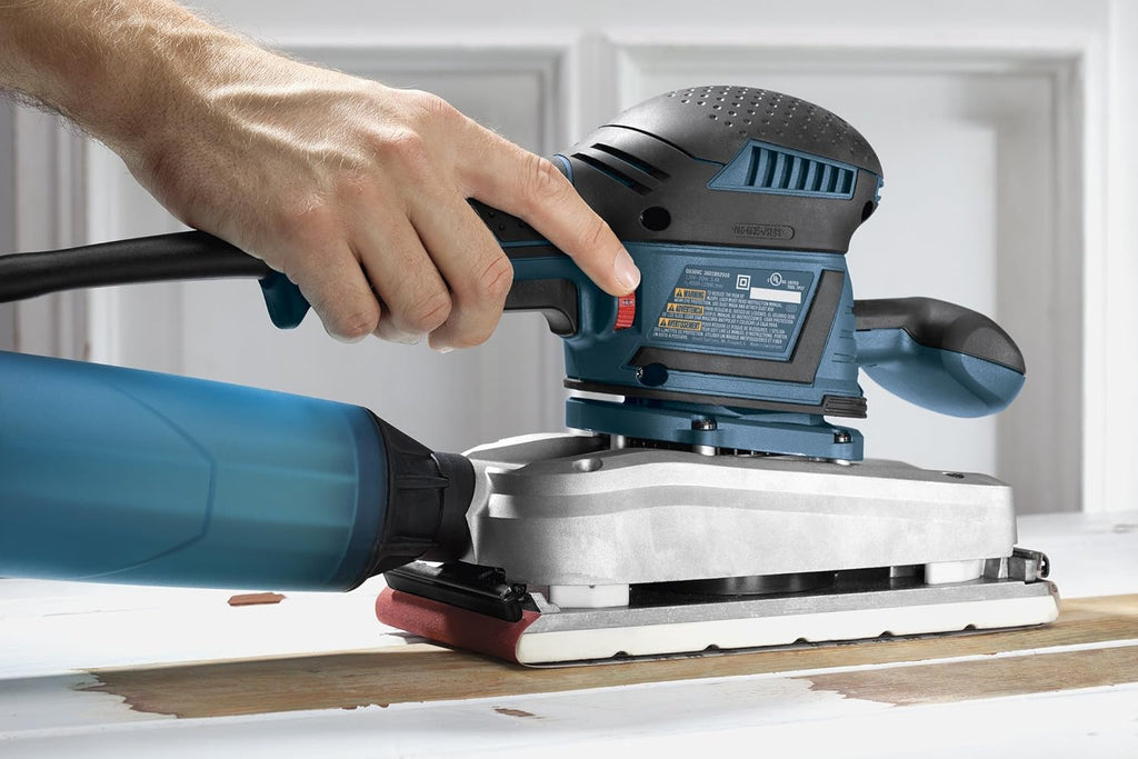 BOSCH OS50VC Electric Orbital Sander - 3.4 Amp 1/2 Inch Finishing Belt Sander Kit with Vibration Control for 4.5 Inch x 9 Inch Sheets, Blue