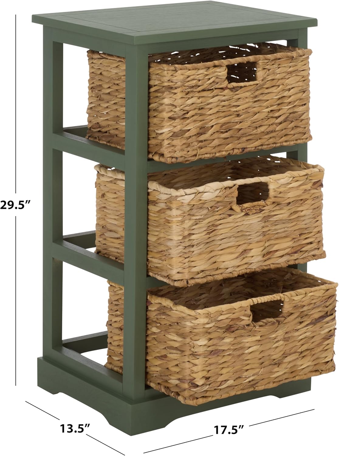 SAFAVIEH Furniture - Halle 3-Basket Side Table - Dusty Green - Solid Wood - Coastal Basket Storage Design - Ideal for Living Room, Entryway, 17.5' W x 13.5' D x 29.5' H - Fully Assembled (AMH5738J)