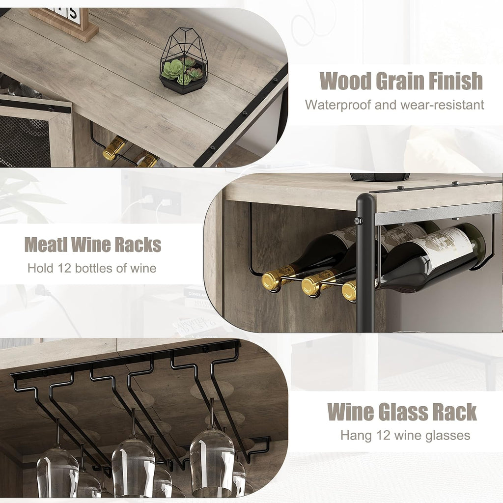 GAOMON Wine Bar Cabinet, Liquor Cabinet for Liquor and Glasses, Industrial Bars & Wine Cabinets with Storage and Wine Rack, Home Bar Furniture for Dining Room, Living Room, Kitchen (Grey)