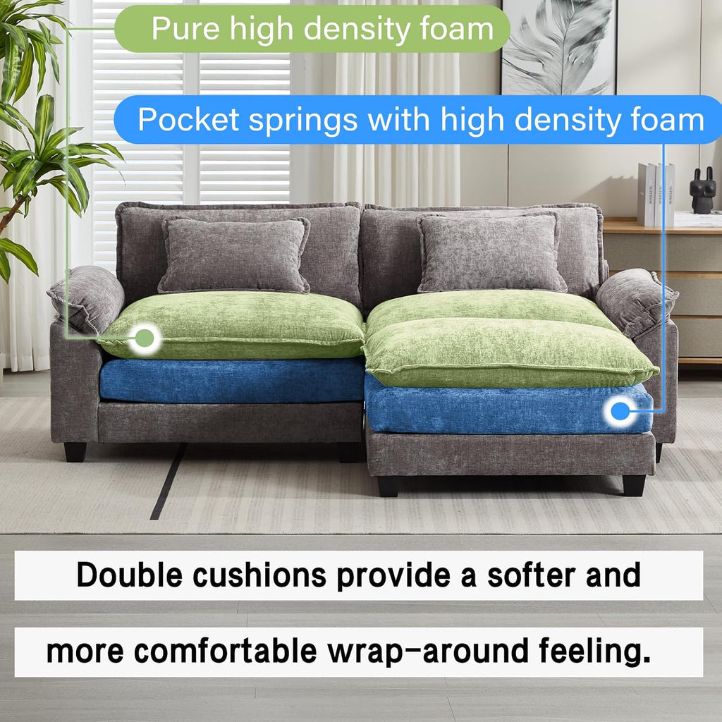 Oprisen 86' Modular Sectional Sofa, Comfy Cloud Couch Sectional Sofa with Ottoman, Chenille Sofa Sleeper Deep Seat Sofa with Throw Pillows for Living Room (Light Gray, 86'- L Shape)
