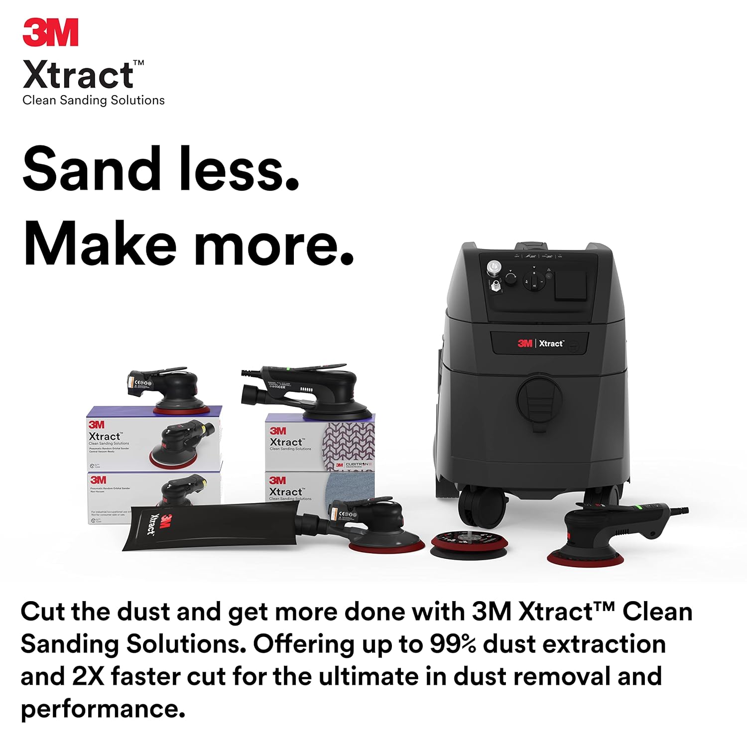 3M Random Orbital Sander, Xtract Pneumatic 88946, 5 in, Self-Generated Vacuum, 3/16 in Orbit, Ergonomic and Lightweight ROS, 209W Motor, Dust Extraction