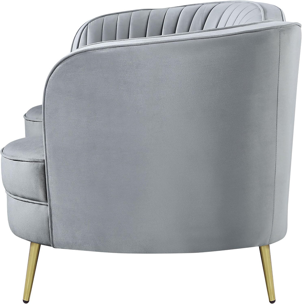 Coaster Home Furnishings - Sophia - Wood & Velvet - Upholstered Channel Tufted Loveseat with Inverted Camel Back, and Golden Tapered Legs - Living Room - Gray - 506865
