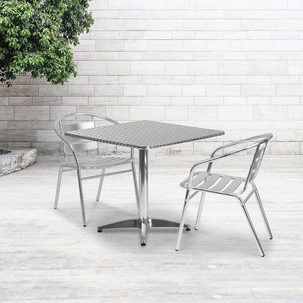 Flash Furniture Mellie Commercial Grade 31.5' Square Aluminum Indoor-Outdoor Table with Base