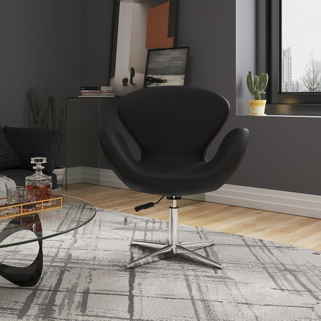 Manhattan Comfort Raspberry Adjustable Swivel Accent Chair with 360° Turn, Polished Chrome Base, Modern Retro Design, Versatile Seat Ideal for Any Room, Set of 2, Black