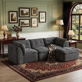 Tufted Cushions Cloud Sectional Boneless Sectional Sofa with Movable Ottoman, 112' Oversized Modular Convertible L Shaped Corner Couch with Deep Seat,Memory Foam Compressed Sofa
