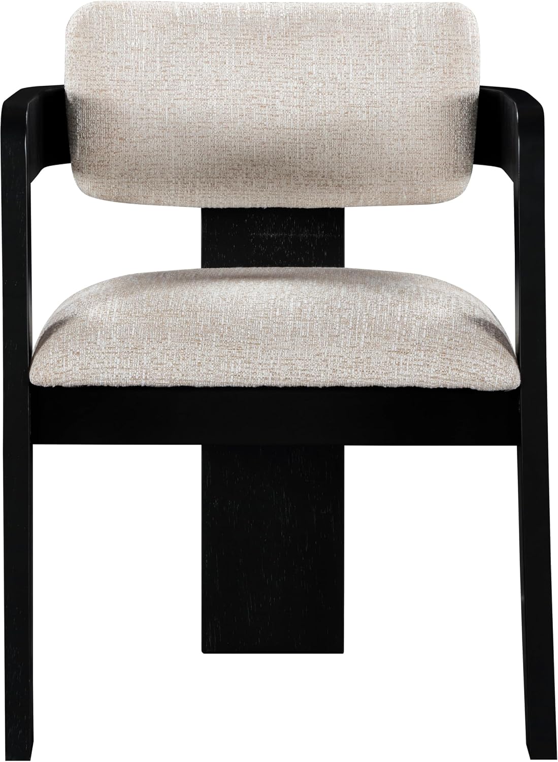 Meridian Furniture Sacha Collection Art Deco Dining Chair, Solid Fluted Wood, 22.5' W x 22' D x 31' H, Set of 2 (Beige, Black Finish, Linen Textured Fabric)