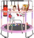 Trampoline for Kids, Upgrade Full Anti-Rust 440lbsToddler Trampoline with Net,Upgraded Ring Legs with Adjustable Gymnastics Bar&Toys, Gifts for Ages 1-8 Boys&Girls