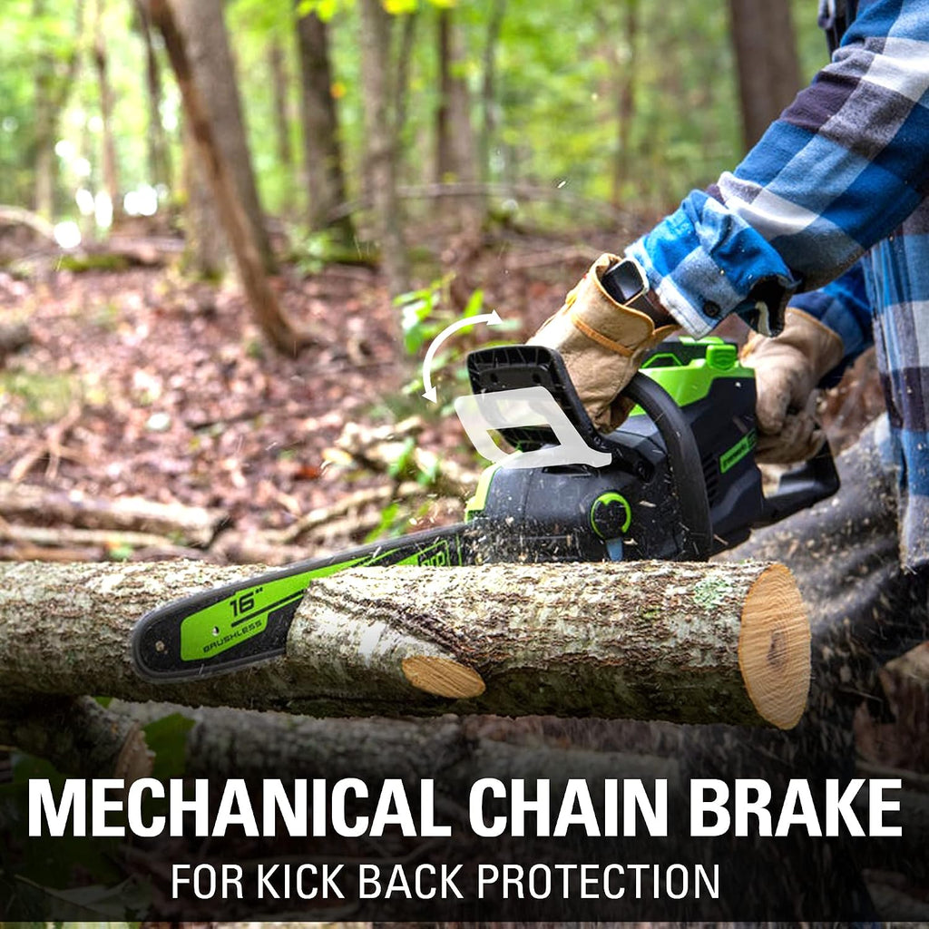 Greenworks 80V 16' Brushless Cordless Chainsaw (Great For Tree Felling, Limbing, Pruning, and Firewood / 75+ Compatible Tools), Tool Only
