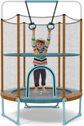 Goplus 60'' Trampoline for Kids, 3-in-1 Toddler Trampoline with Gymnastic Bar, Swinging Rings, Heightened Safety Enclosure Net, 5 FT Indoor Outdoor Recreational Rebounder for Boys Girls