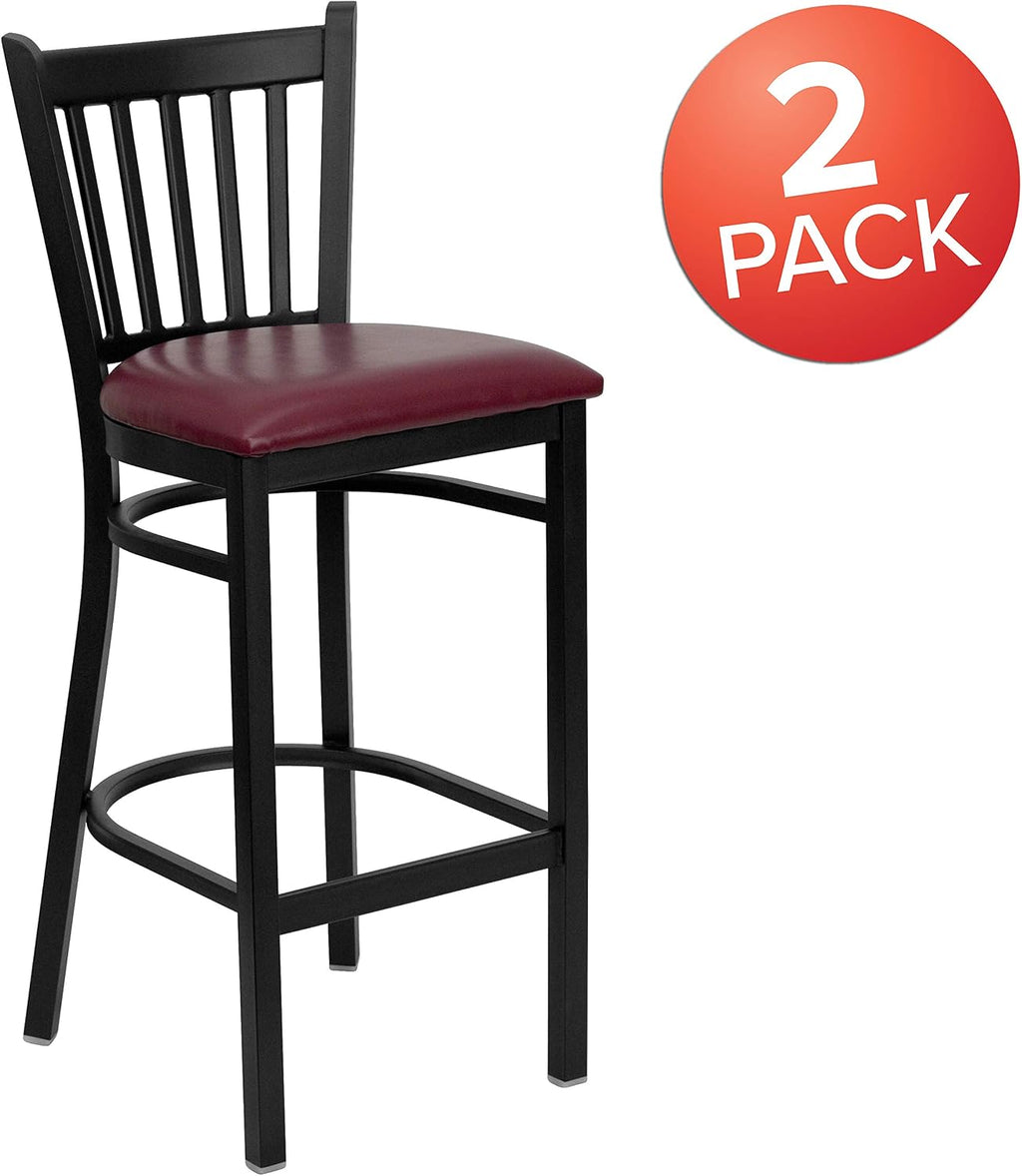 Flash Furniture 2 Pk. HERCULES Series Black Vertical Back Metal Restaurant Barstool - Burgundy Vinyl Seat