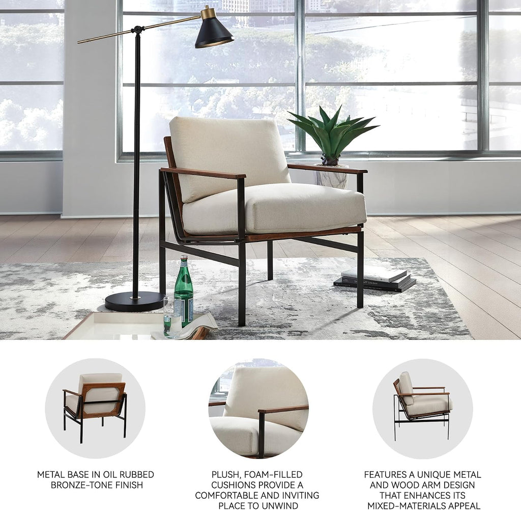 Signature Design by Ashley Tilden Mid-Century Modern Accent Chair, Ivory & Black