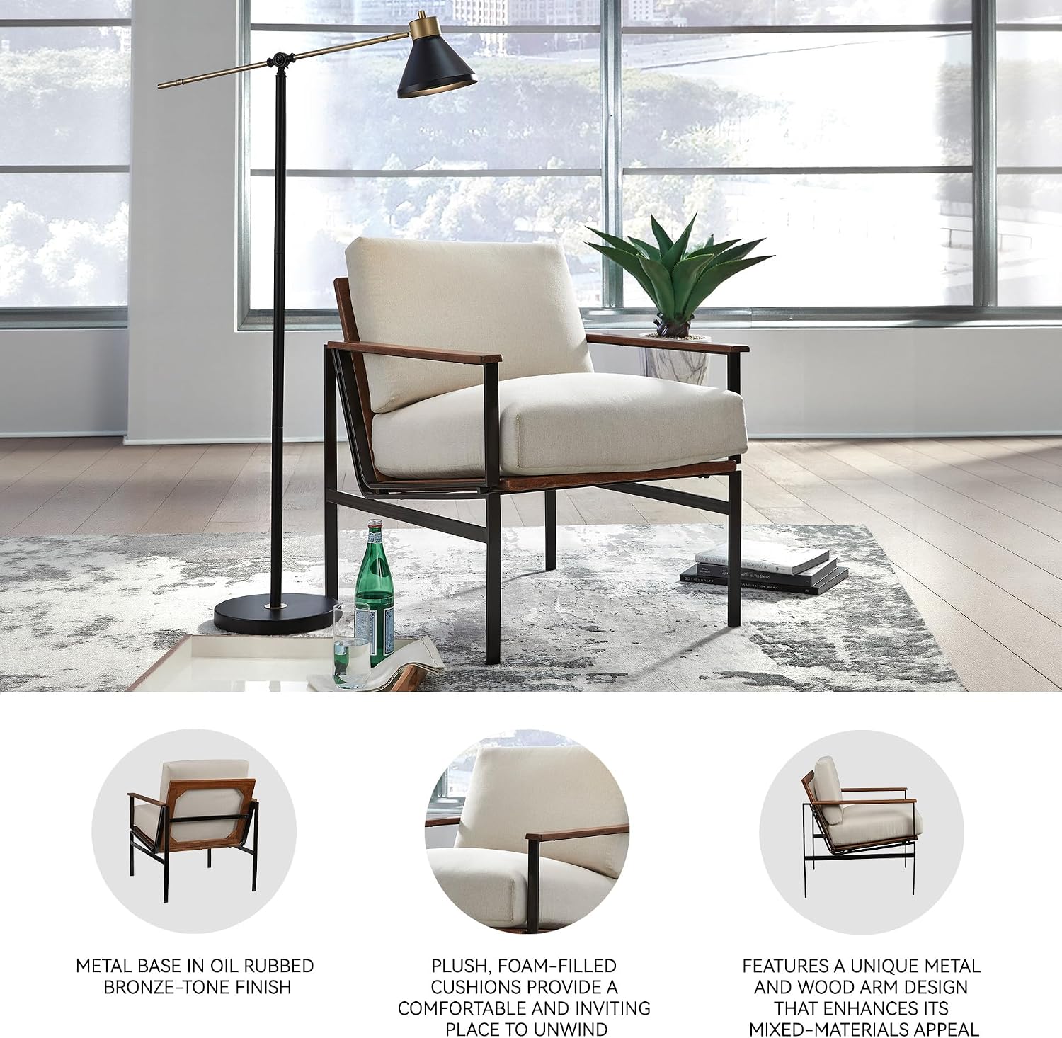 Signature Design by Ashley Tilden Mid-Century Modern Accent Chair, Ivory & Black