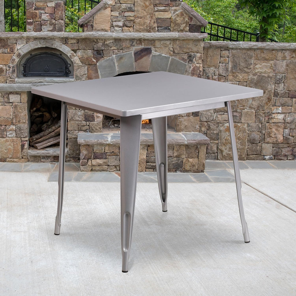 Flash Furniture Felix Commercial Grade 31.5' Square Silver Metal Indoor-Outdoor Table