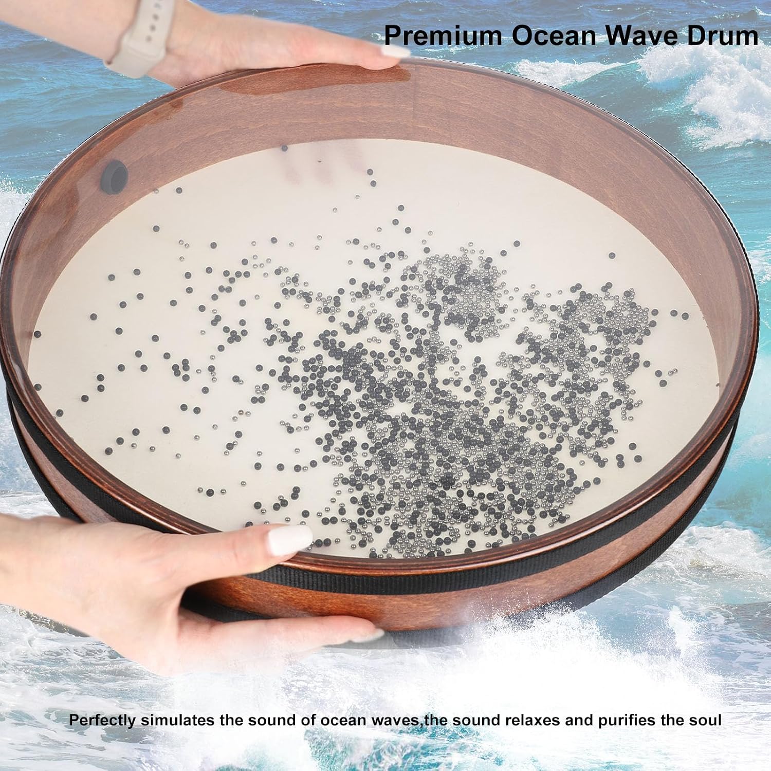 22 Inch Goatskin Professional Ocean Drum - Sea Wave Sound Healing Instrument for Stress Relief Therapy, Mindfulness & Yoga Meditation | Premium Relaxation Gift