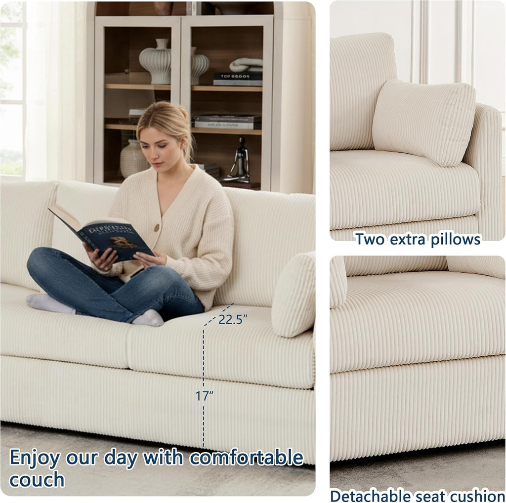 Mofolit Sofa Set for Living Room Corduroy Couch Sets 3 Seater and Single Chair, Sofas for Apartment and Small Spaces (Beige, Sofa Set)