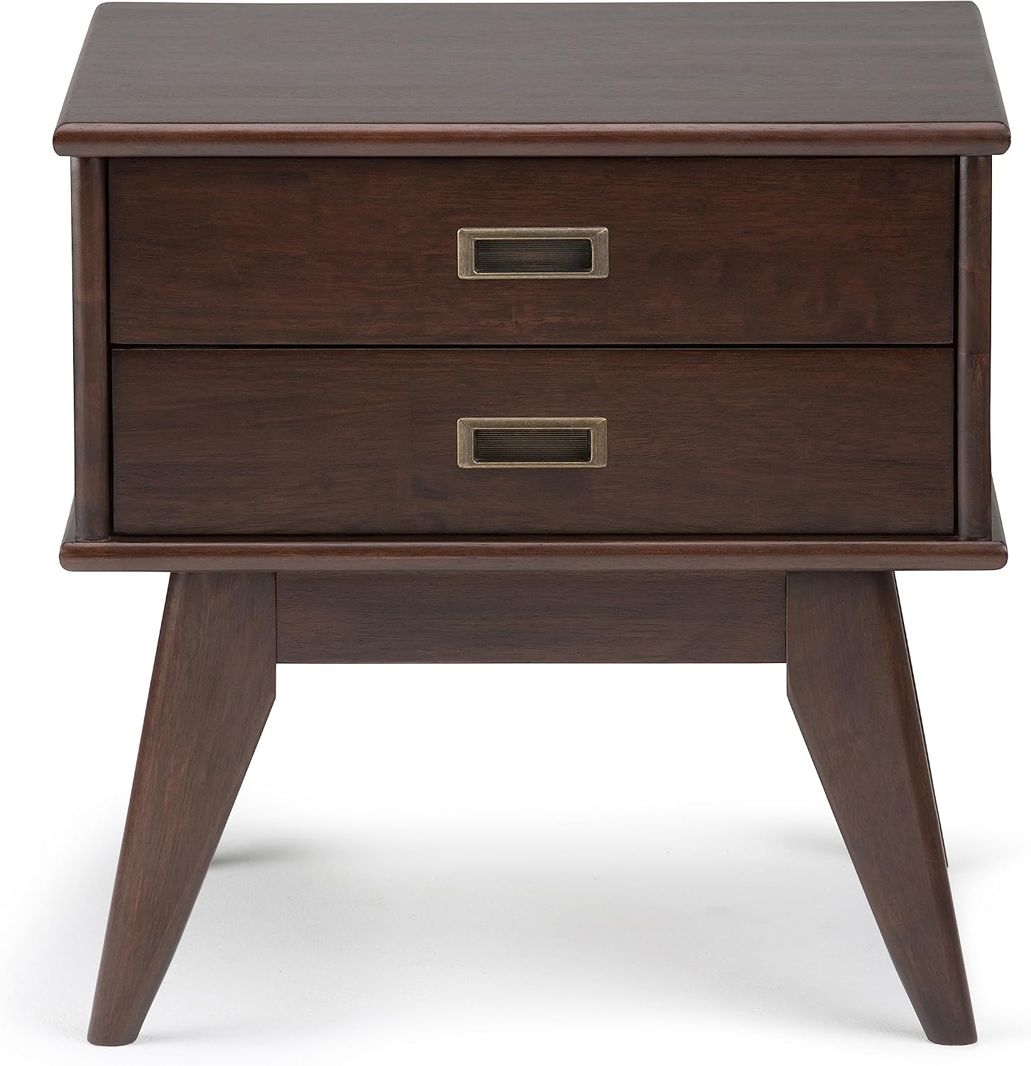 SIMPLIHOME Draper Side Table - 22 inch Wide Solid Hardwood Rectangular End Table with 2 Storage Drawers in Medium Auburn Brown, Mid-Century Modern Nightstand or Lamp Stand for Living Room or Bedroom