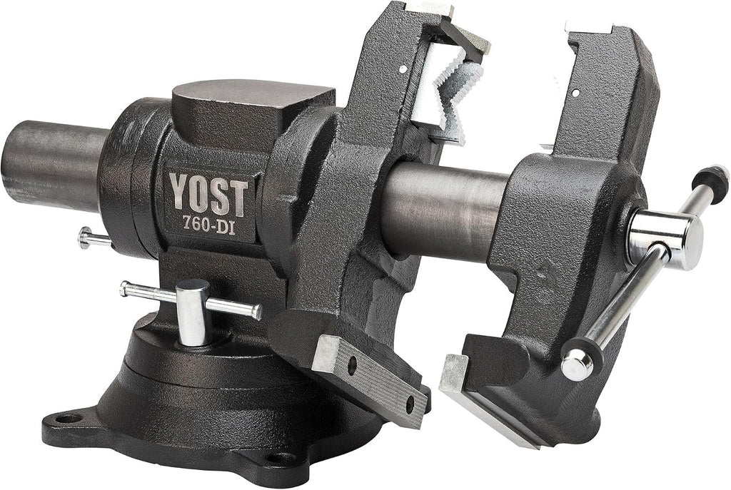 Yost Vises 760-DI Multi-Jaw Rotating Vise 6 Inch Jaw Width | 2 in 1 Multipurpose Bench and Pipe Vise | Secure Grip with Swivel Base | Made with a Combination of Ductile Iron & Hardened Steel