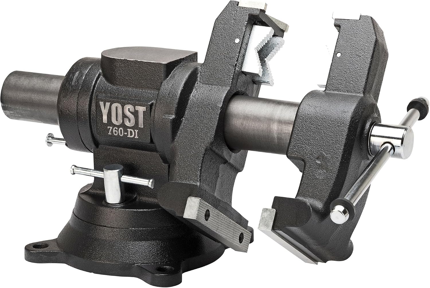 Yost Vises 760-DI Multi-Jaw Rotating Vise 6 Inch Jaw Width | 2 in 1 Multipurpose Bench and Pipe Vise | Secure Grip with Swivel Base | Made with a Combination of Ductile Iron & Hardened Steel