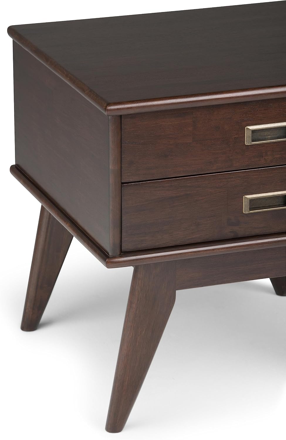 SIMPLIHOME Draper Side Table - 22 inch Wide Solid Hardwood Rectangular End Table with 2 Storage Drawers in Medium Auburn Brown, Mid-Century Modern Nightstand or Lamp Stand for Living Room or Bedroom