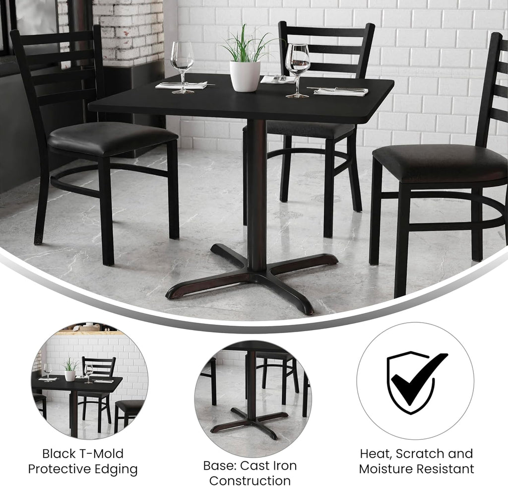 Flash Furniture 36'' Square Black Laminate Table Top with 30'' x 30'' Table Height Base