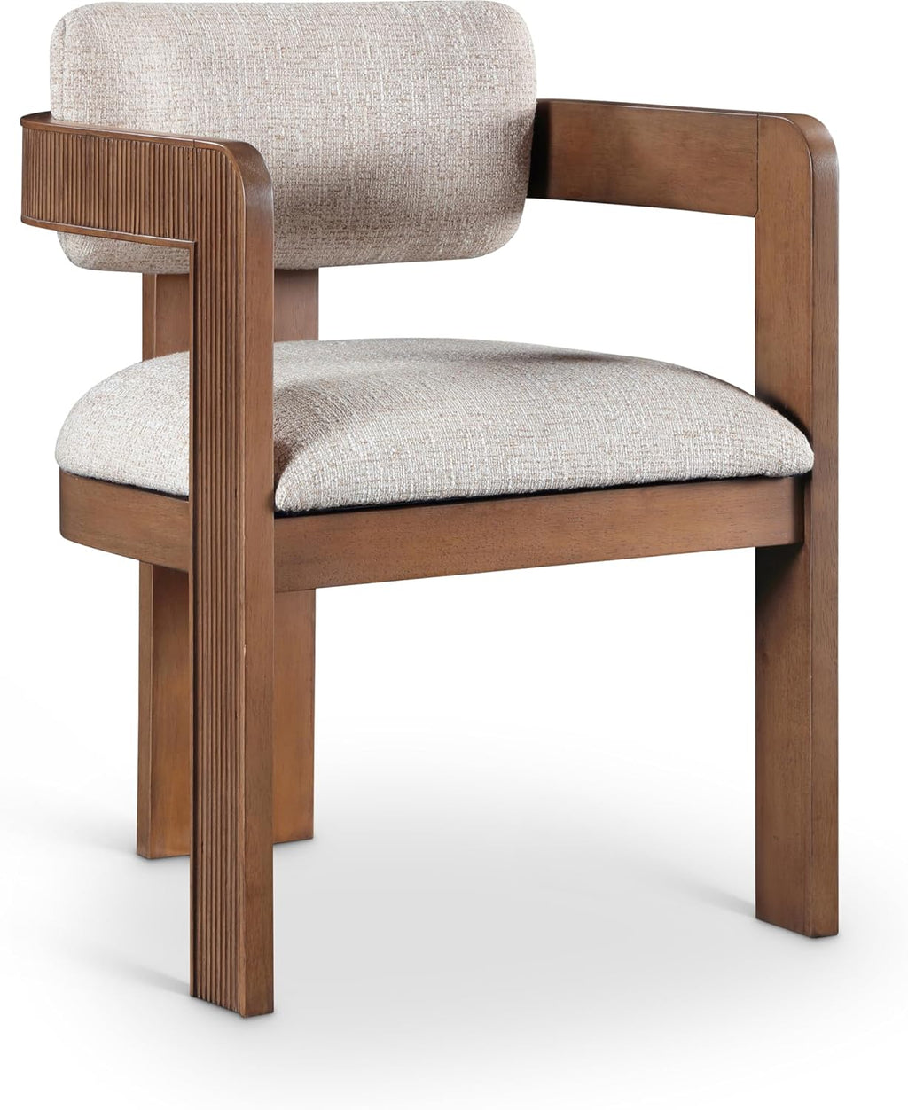 Meridian Furniture Sacha Collection Art Deco Dining Chair, Solid Fluted Wood, 22.5' W x 22' D x 31' H, Set of 2 (Beige, Brown Finish, Velvet)