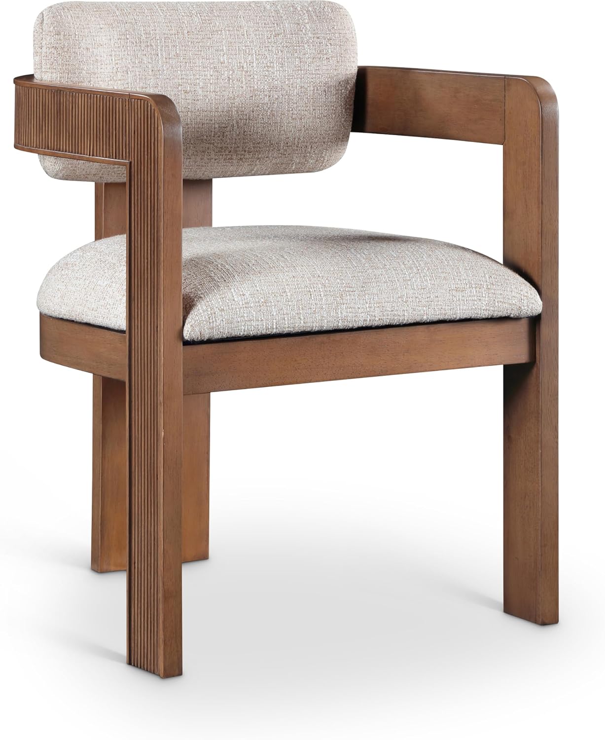 Meridian Furniture Sacha Collection Art Deco Dining Chair, Solid Fluted Wood, 22.5' W x 22' D x 31' H, Set of 2 (Beige, Brown Finish, Velvet)