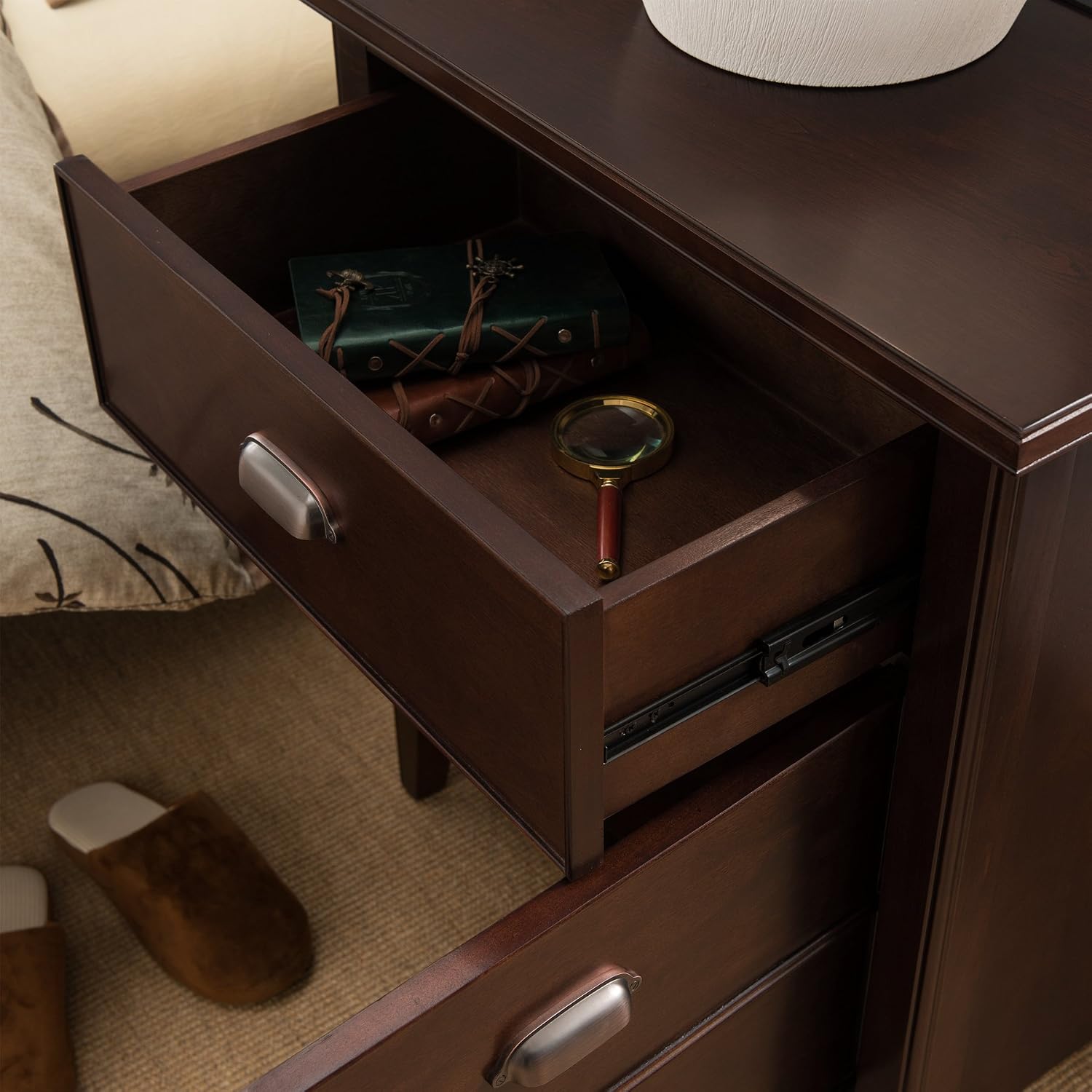 Leick Home 10522 Laurent Nightstand with Drawer, Door with USB-C Fast Charging Station and AC/USB Outlet, 2-Pack, Chocolate Cherry