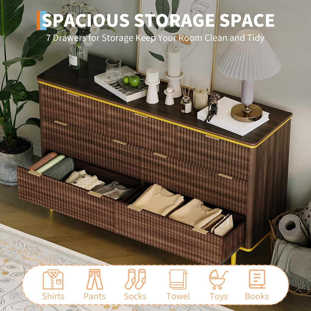 Garvee LED Dresser with Charging Station - Modern 5-Drawer 47' Wide Wooden Chest, Storage Organizer for Bedroom, Nursery, Hallway & Apartments