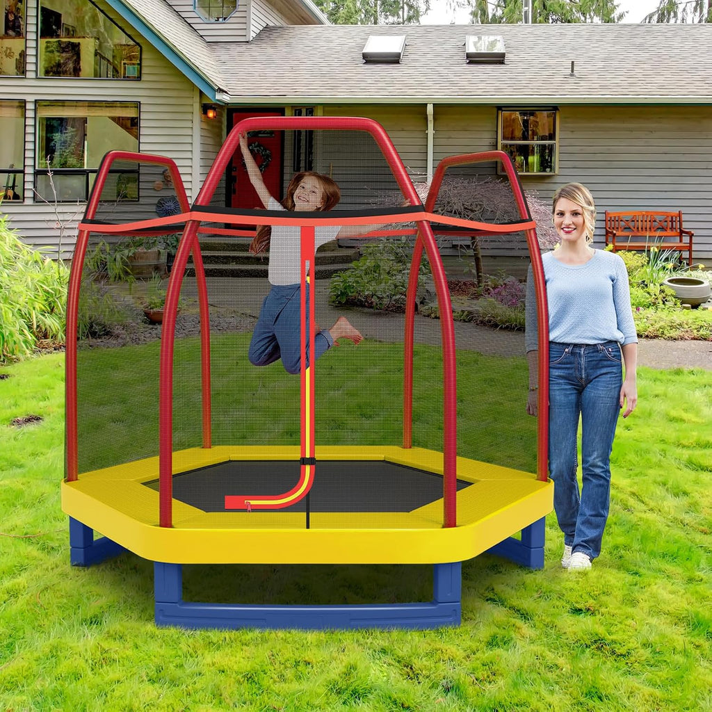 Giantex 7 Ft Trampoline for Kids, Heavy Duty Steel Frame Small Mini Toddler Trampoline, Great Gifts for Boys Girls, Outdoor Indoor Kids Trampoline with Net, for Age 3-8