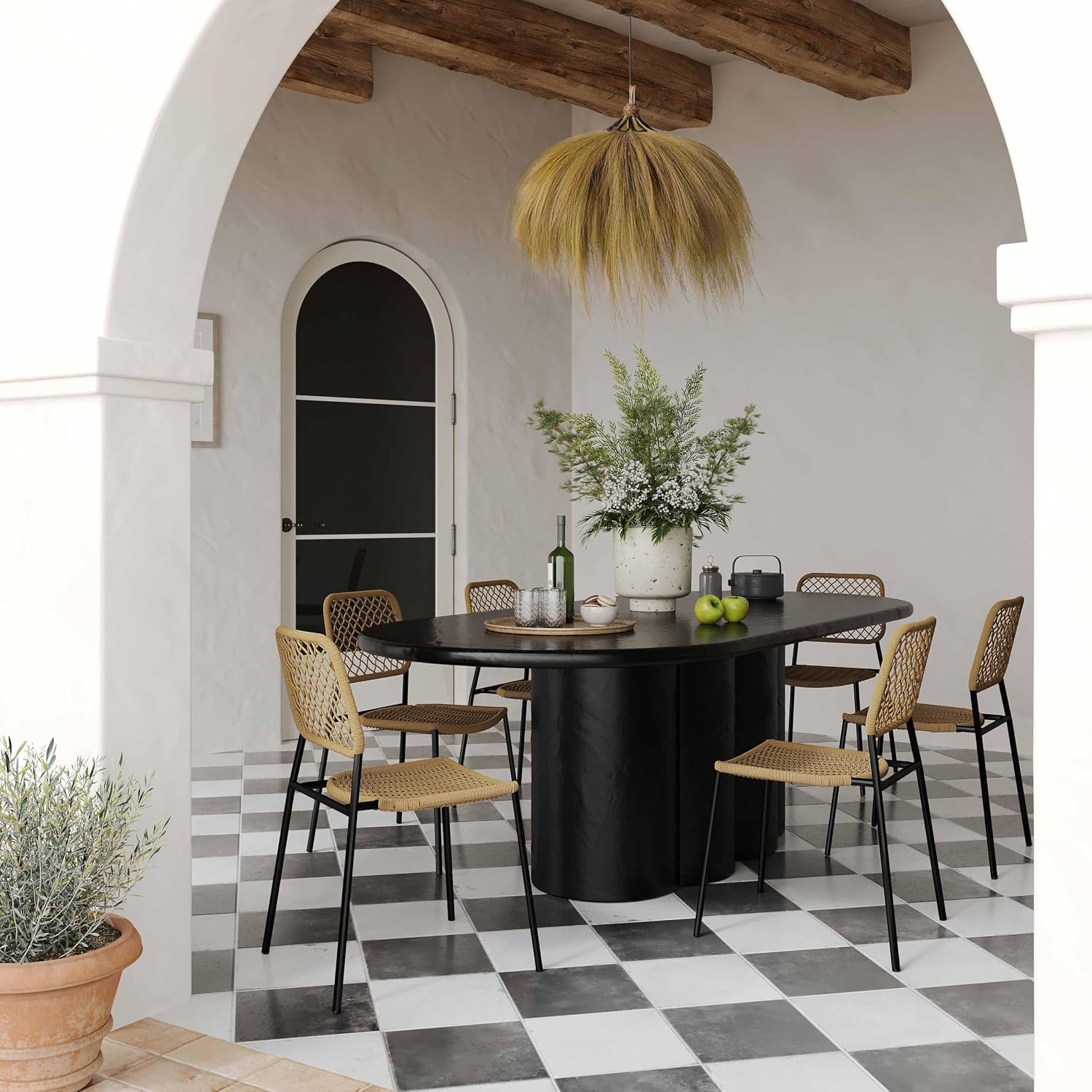 Tov Furniture Elika Black Faux Plaster Oval Dining Table