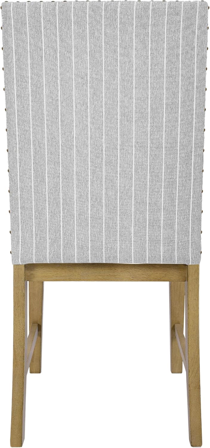 HomePop Upholstered Wood Apron Dining Chair - Light Gray Stripe (Set of 2)