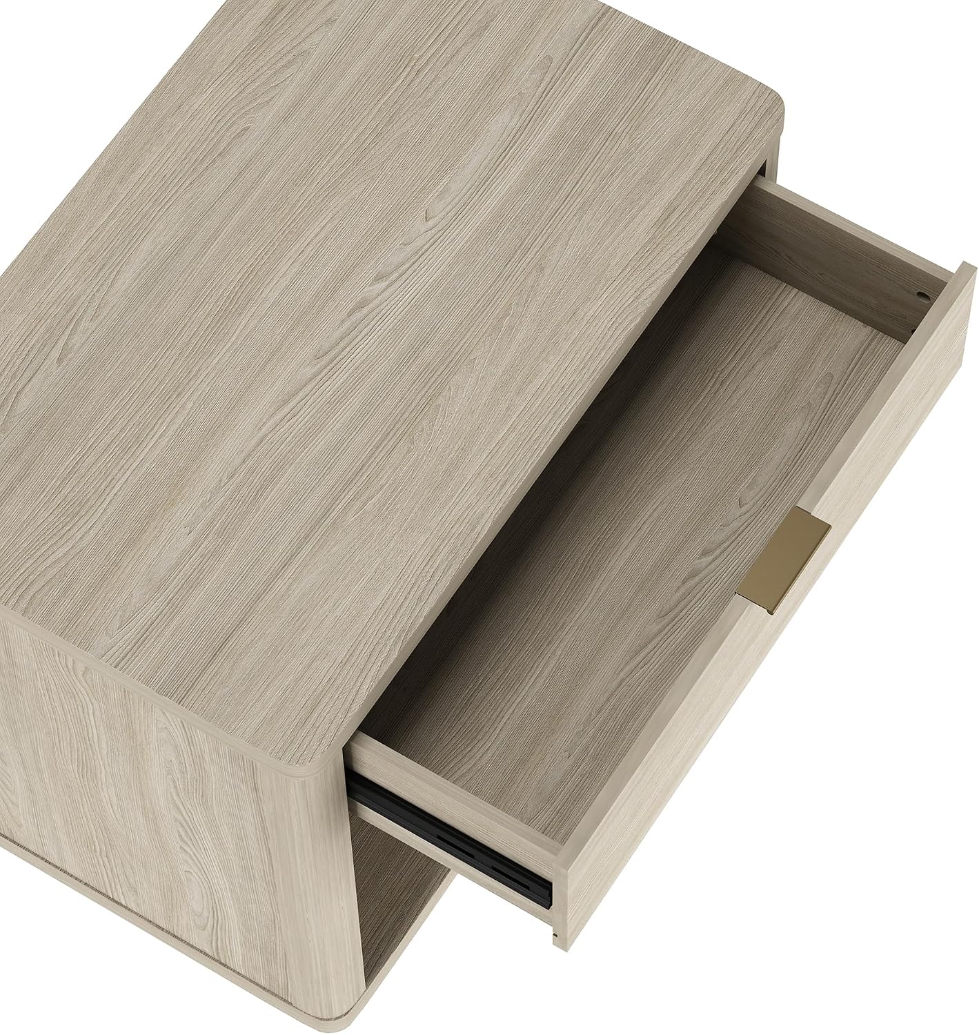 Manhattan Comfort Evelyn Set of 2 Nightstands with Drawer and Open Shelf, Minimalist Bedside Table with Rounded Corners & Raised Base, Modern Night Stand for Bedroom, or Living Room in Natural Oak